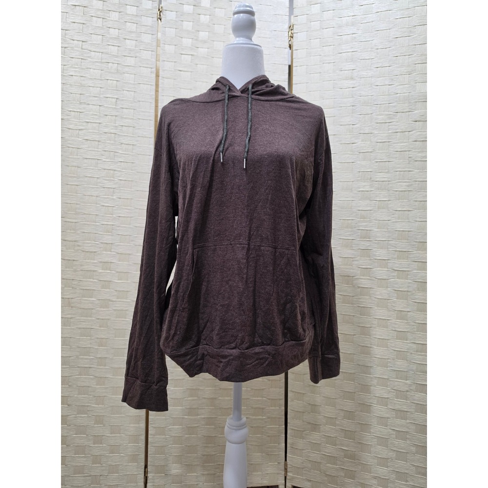 Brown Heathered Lightweight Pullover Hoodie Long Sleeve Kangaroo Pocket Medium